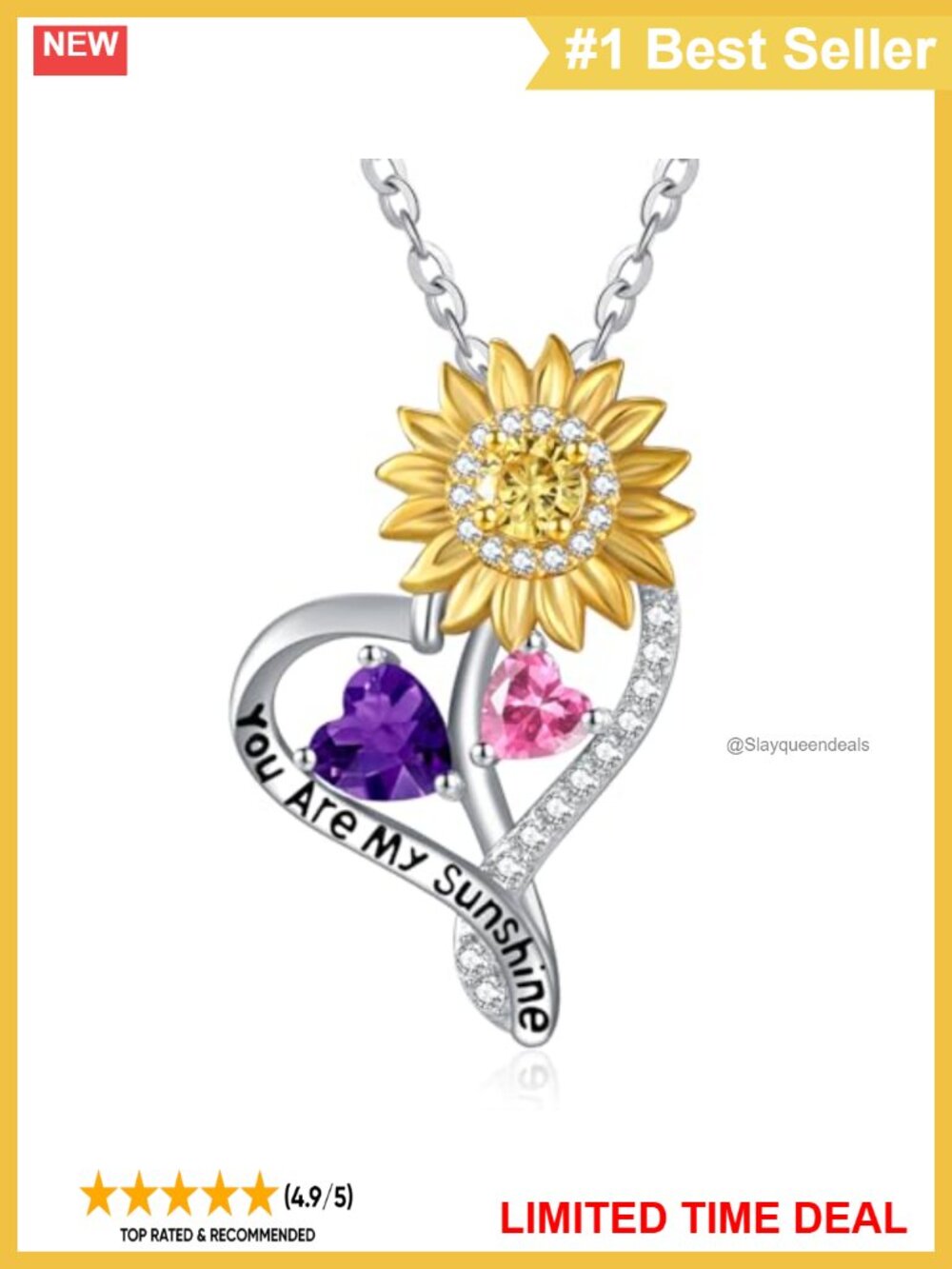 S925 Sterling Silver Sunflower Birthstone Pendant Necklace 20in